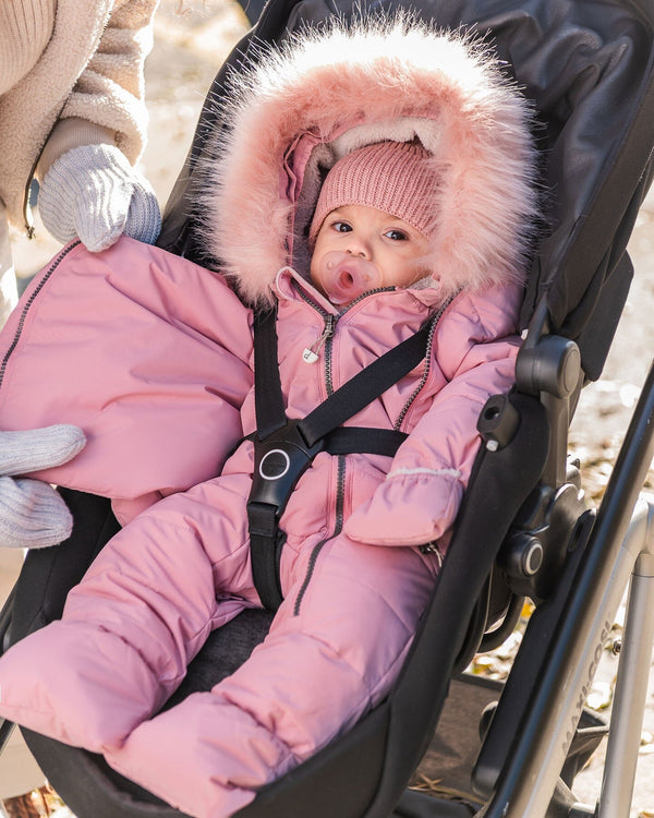 One-Piece Baby Snug Snowsuit Designed For Car Seat Dark Gray Blue Snowsuits Deux par Deux