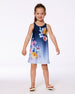 Printed Beach Dress Yellow, Pink Flowers On Navy Blue Background - G30NG29_484
