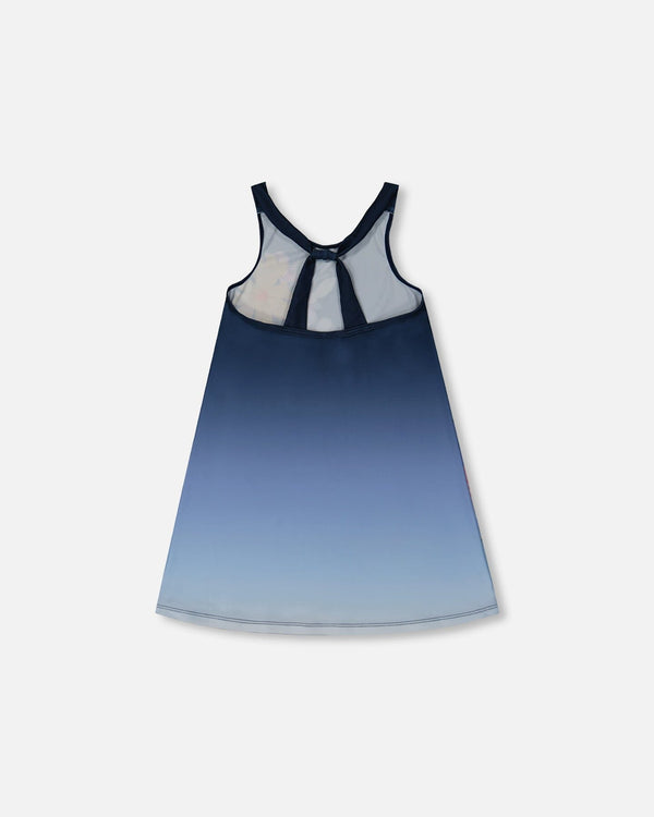 Printed Beach Dress Yellow, Pink Flowers On Navy Blue Background - G30NG29_484