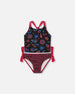 Printed Two-Piece Swimsuit Black And Blue And Pink Items - G30NG42_051