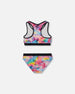 Printed Two-Piece Racerback Swimsuit Butterflies On Multicolored And Black Background - G30NG82_058