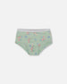 Printed Organic Cotton Boyshort Panty Small Pink And Blue Flowers On Light Sage - G30PG60_029