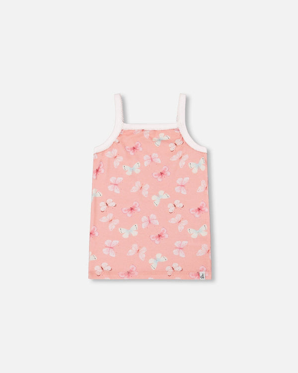 Printed Organic Cotton Tank Top Pink And Blue Butterflies On Old Pink Underwear Deux par Deux