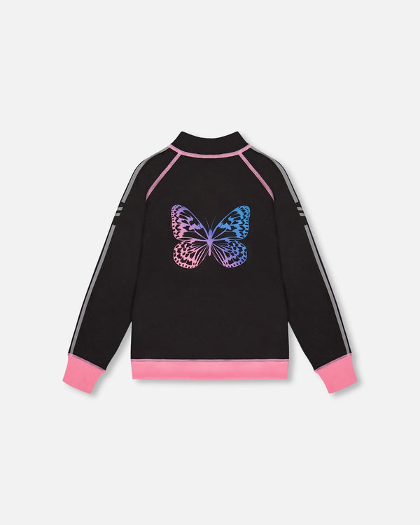 Printed Reversible Full Zip Athletic Cardigan Pink, Blue And Butterflies - G30XG30_009