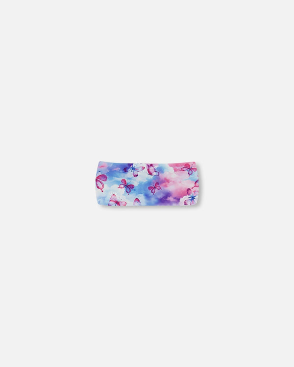 Printed Athletic Headband Pink, Blue And Butterflies - G30XGHB_009