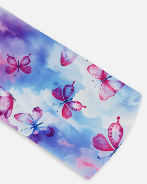 Printed Athletic Headband Pink, Blue And Butterflies - G30XGHB_009