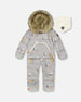 One-Piece Baby Snug Snowsuit Designed For Car Seat Gray Bear Print - H10B701_004