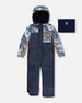 One-Piece Play Snowsuit With Mountains Print Navy Blue - H10PB73_479