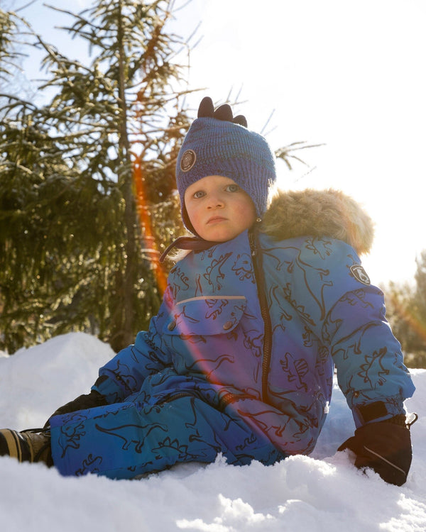 One-Piece Baby Play Snowsuit Designed For Car Seat Blue Gradient Dinosaur Print - H10PBB75_027