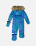 One-Piece Baby Play Snowsuit Designed For Car Seat Blue Gradient Dinosaur Print - H10PBB75_027