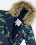 One-Piece Baby Play Snowsuit Designed For Car Seat Navy Animal Print - H10PBB75_030