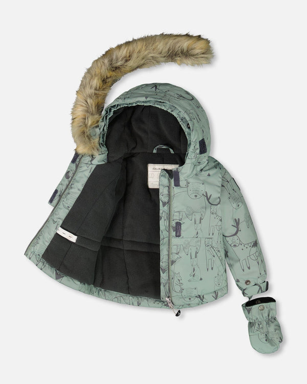Two-Piece Baby Play Snowsuit With Printed Jacket Sage Green - H10PBB85_987