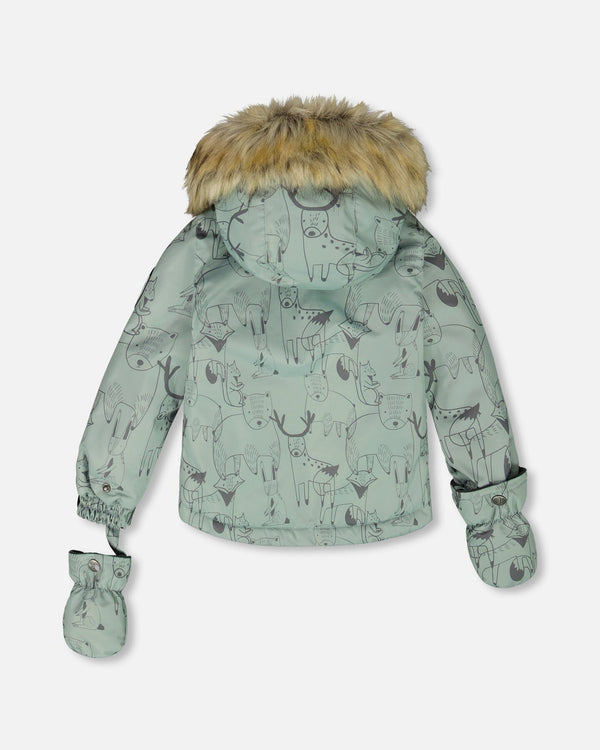 Two-Piece Baby Play Snowsuit With Printed Jacket Sage Green - H10PBB85_987
