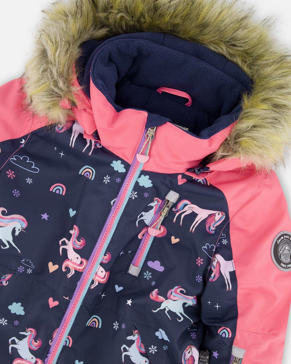 One-Piece Play Snowsuit Navy Unicorn Print - H10PG71_037