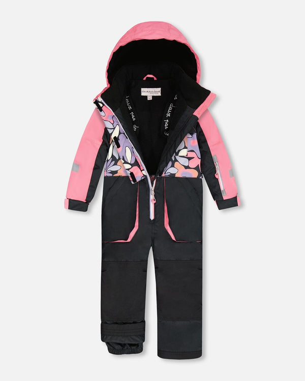 One-Piece Play Snowsuit Black Retro Flower Print - H10PG72_013