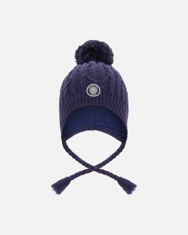 Lined Winter Hat With Pompom Navy Blue - H10XT1_479