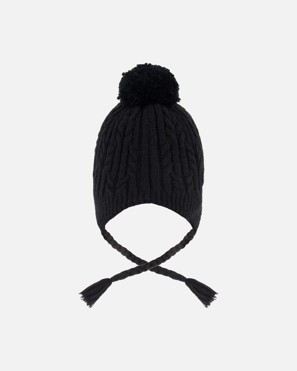 Lined Winter Hat With Pompom Black - H10XT1_999