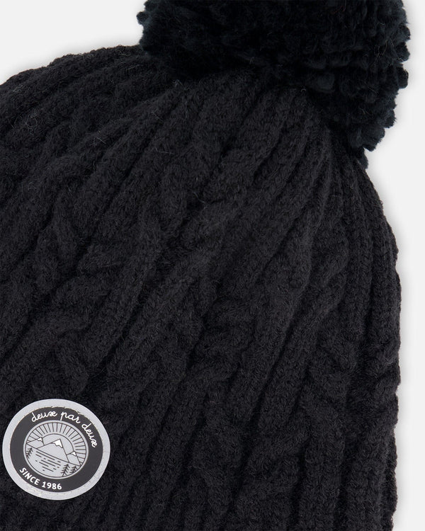Lined Winter Hat With Pompom Black - H10XT1_999