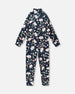 Two-Piece Thermal Underwear Set Navy Flower Print - H10Y600_016