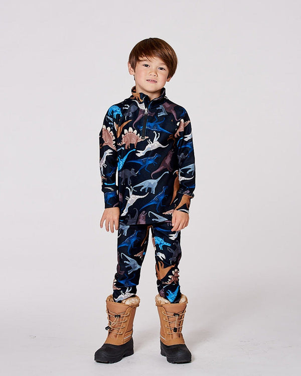 Two-Piece Thermal Underwear Seat Black Dinosaur Print - H10Y600_026