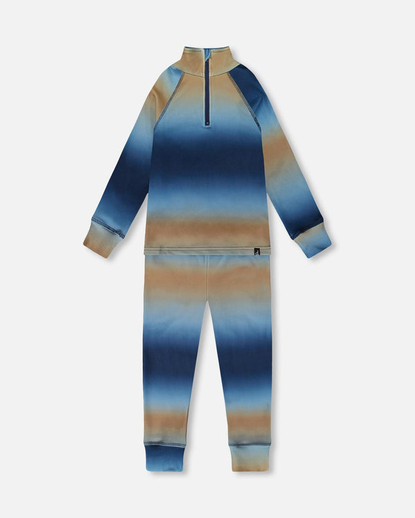 Two-Piece Thermal Underwear Set Blue And Beige Gradient - H10Y600_034