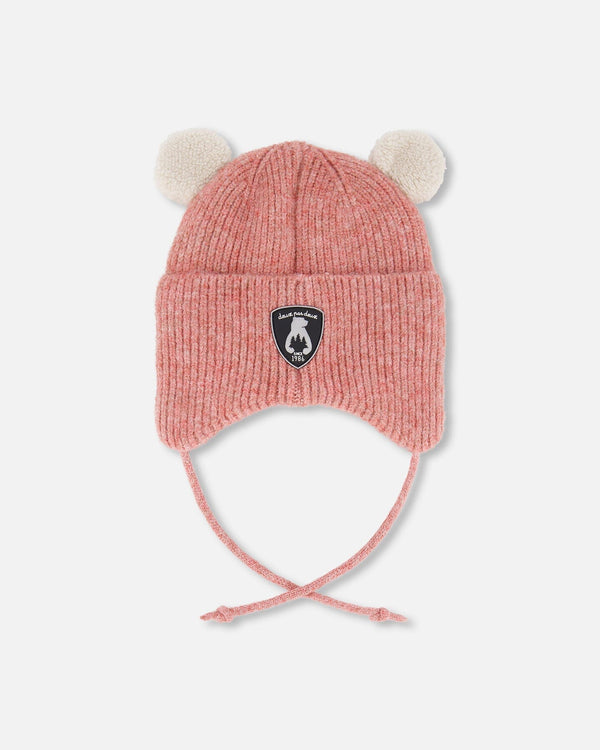 Lined Baby Winter Knit Hat With Ear Flaps Dusty Pink - H10ZA03_643
