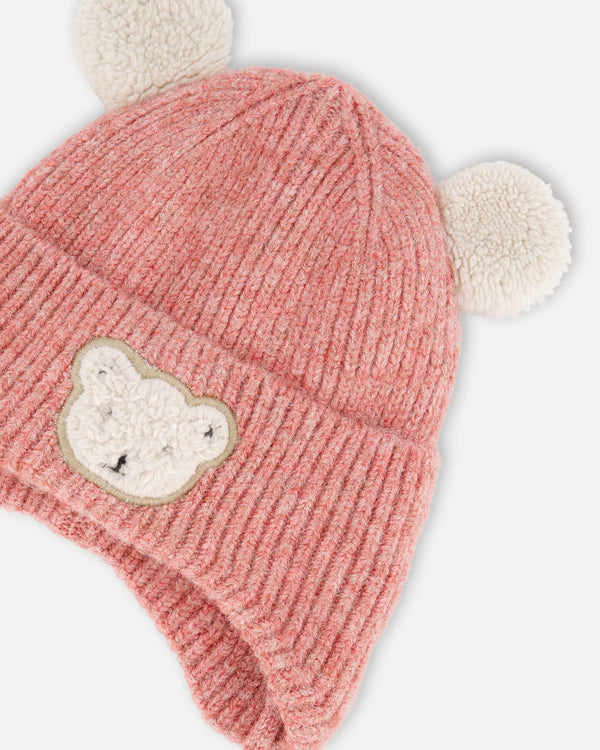 Lined Baby Winter Knit Hat With Ear Flaps Dusty Pink - H10ZA03_643