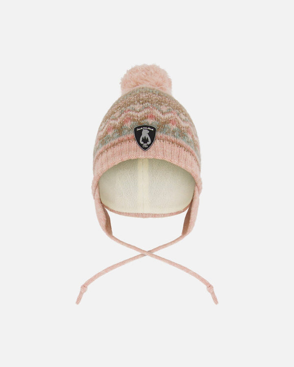 Lined Baby Knit Pompom Hat With Ear Flaps Dusty Pink - H10ZA04_637