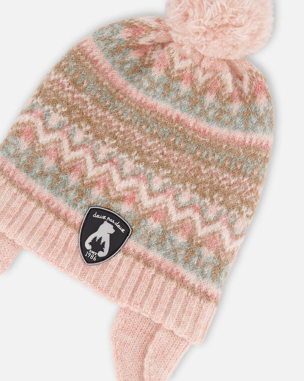 Lined Baby Knit Pompom Hat With Ear Flaps Dusty Pink - H10ZA04_637