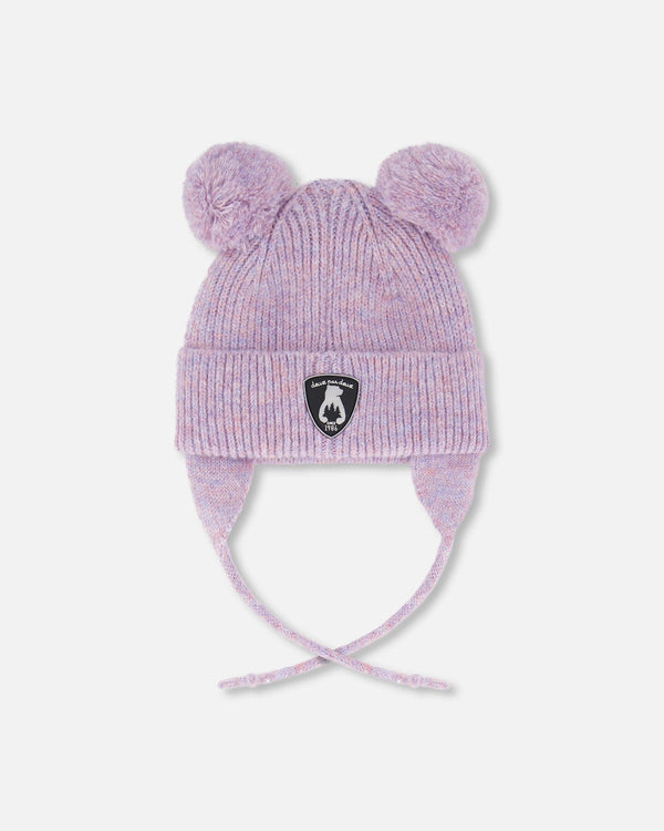 Lined Baby Knit Hat With Pompoms Purple Gray - H10ZA05_591