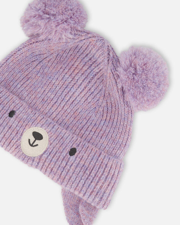 Lined Baby Knit Hat With Pompoms Purple Gray - H10ZA05_591