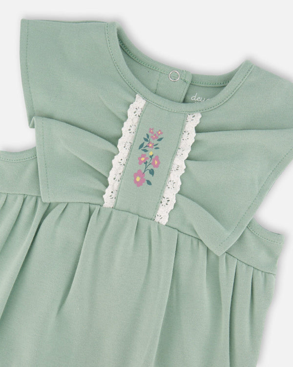 Organic Cotton Bodysuit And Sleeveless Overalls Set Jade Green - H20A12_325
