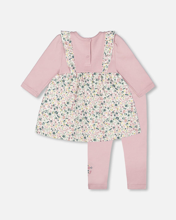 Organic Cotton Bi-Material Tunic And Leggings Set Neutral Purple - H20A13_557