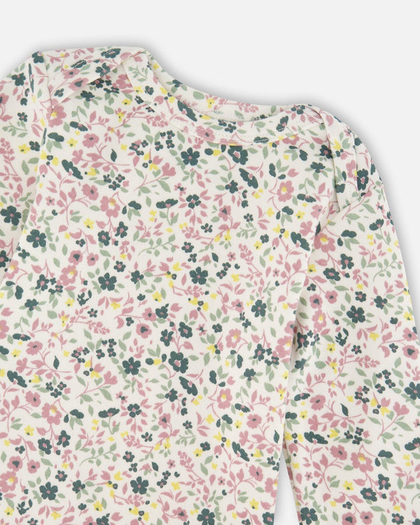 Organic Cotton Long Sleeve Romper Off-White Floral - H20A70_045