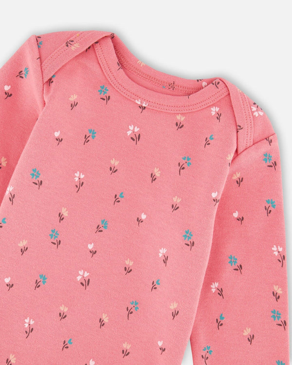 Organic Cotton Long Sleeve Romper Pink Floral - H20A70_048