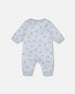 Organic Cotton One-Piece And Baby Romper Blue Bear Print - H20B40_054
