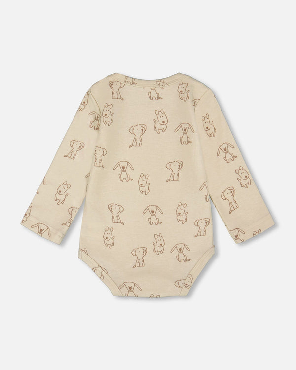 Organic Cotton Onesie Beige Puppy Print - H20C70_050