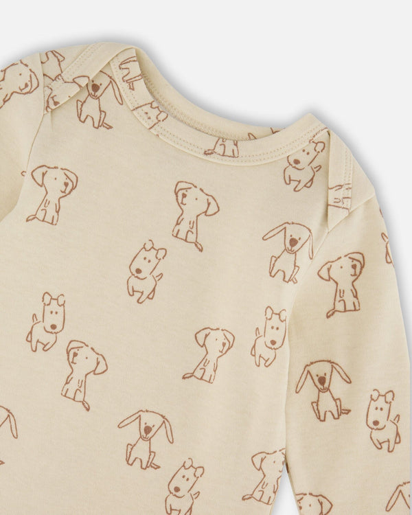 Organic Cotton Onesie Beige Puppy Print - H20C70_050