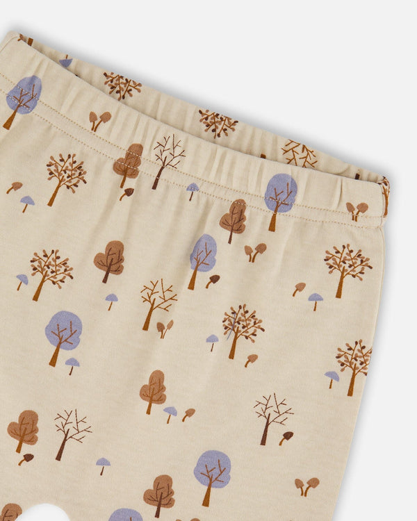 Organic Cotton Pant And Top Set Beige Tree Print - H20D11_052
