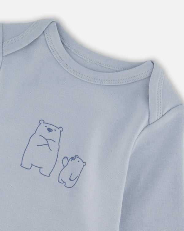 Organic Cotton Onesie And Overalls Set Blue Leaf Print - H20D13_053