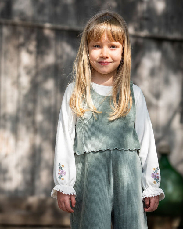 Jersey Top Off-White With Embroidered Floral Sleeves - H20F70_101