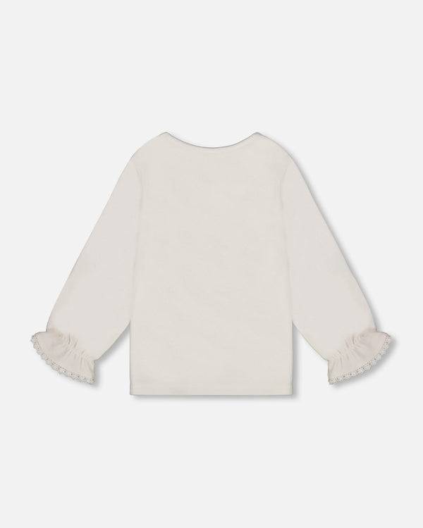 Jersey Top Off-White With Embroidered Floral Sleeves - H20F70_101