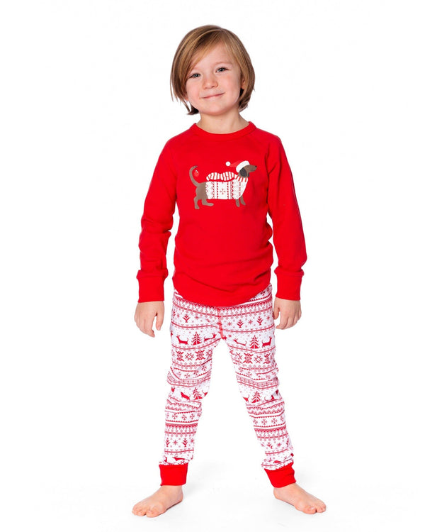 Organic Cotton Two-Piece Pajama Set Red And White Fairisle - H20R10US_089