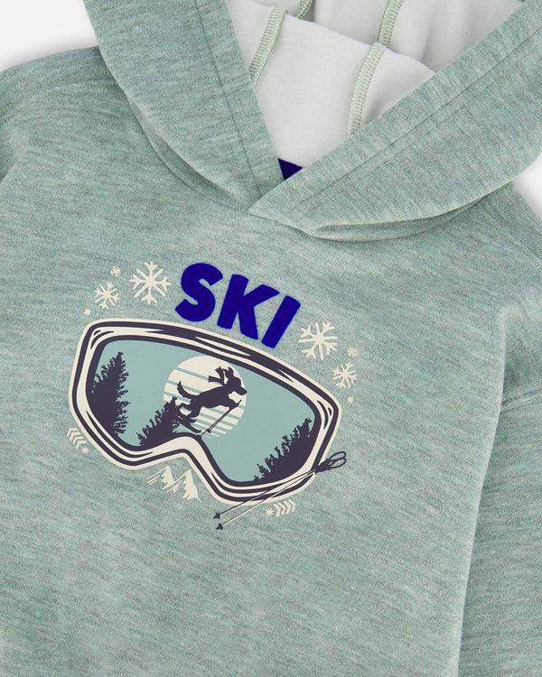 Super Soft Hooded Brushed Jersey Sweatshirt With Graphic Print Green - H20T32_325