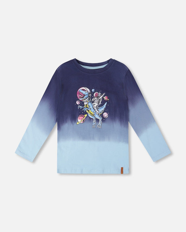 Long Sleeve Organic Cotton Gradient Jersey Tee Blue - H20U72_484