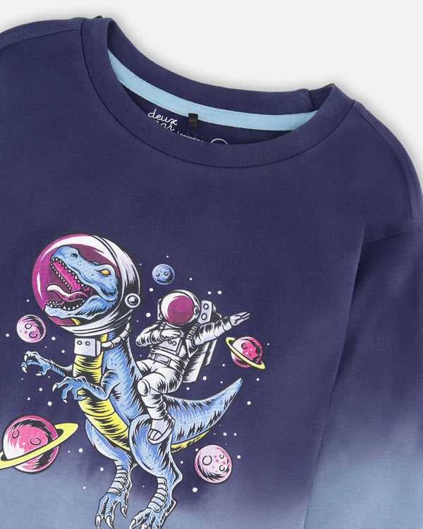 Long Sleeve Organic Cotton Gradient Jersey Tee Blue - H20U72_484