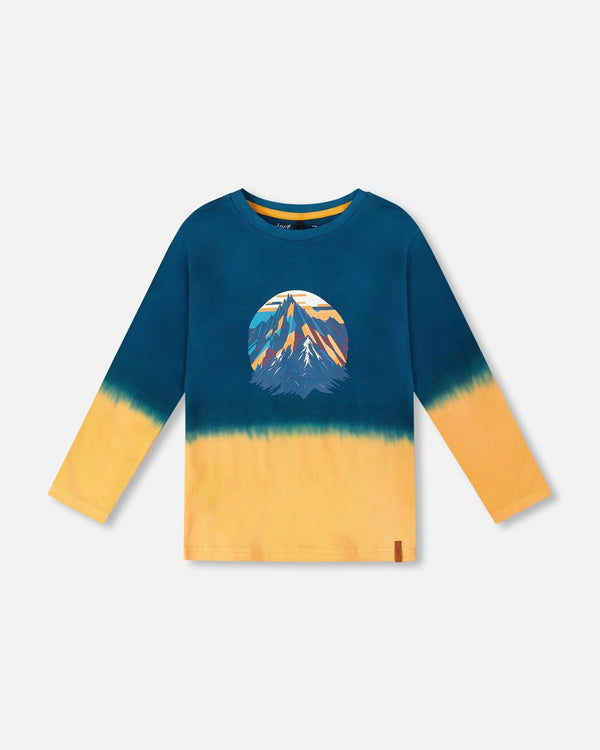 Long Sleeve Organic Cotton Gradient Jersey Tee Dark Teal - H20U72_979