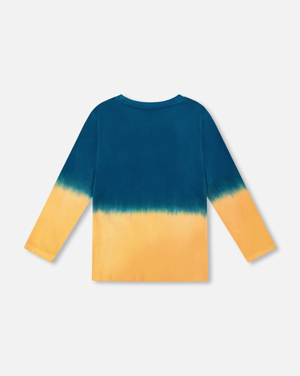Long Sleeve Organic Cotton Gradient Jersey Tee Dark Teal - H20U72_979