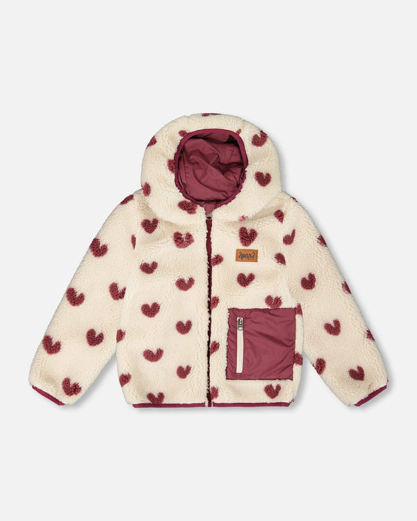 Reversible Mid-Season Sherpa Jacket Burgundy Heart - H20W65_540