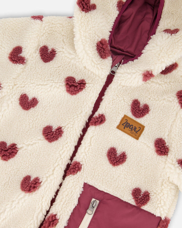 Reversible Mid-Season Sherpa Jacket Burgundy Heart - H20W65_540